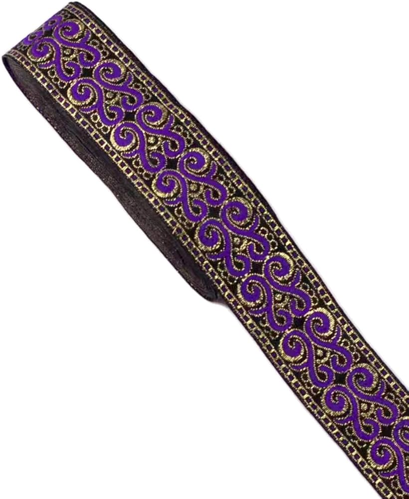 Purple Gold Jacquard Woven Ribbon